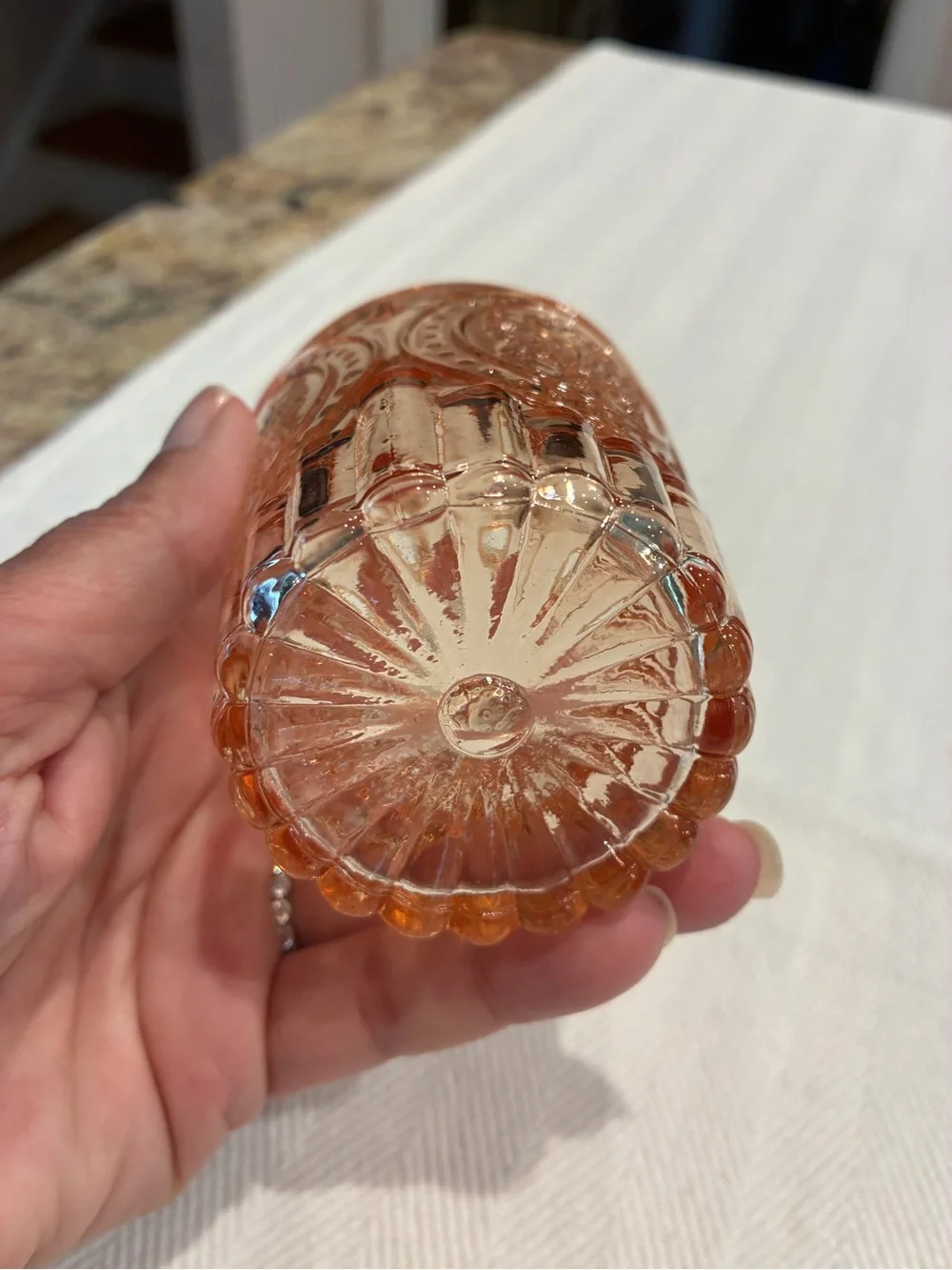 Vintage-Inspired Pink Pressed Glass Decorative Bottle